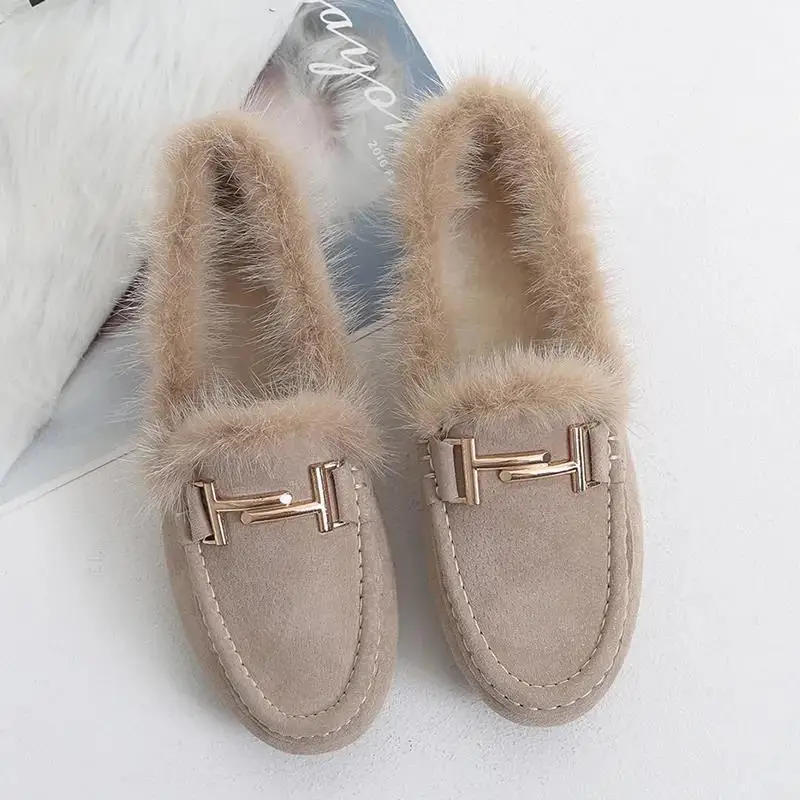 Loafers Women European Station New Winter Fleece Women Flats Flat Bottom All-match One Pedal Women Casual Shoes