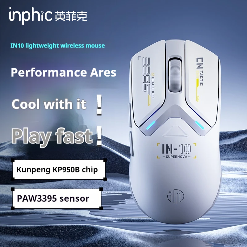 Inphic In10 Wireless Mouse Bluetooth Wired Three-Mode Mechanical E-Sports Gaming Macro Notebook Computer Paw3395 Sensor For Gift