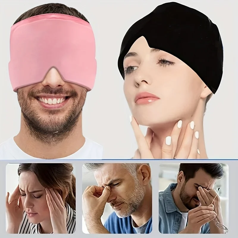 Ice Cap Head Face Surrounding Relaxation Massage Sleep Eye Mask Black Pink  Gel Cold and Hot Mask