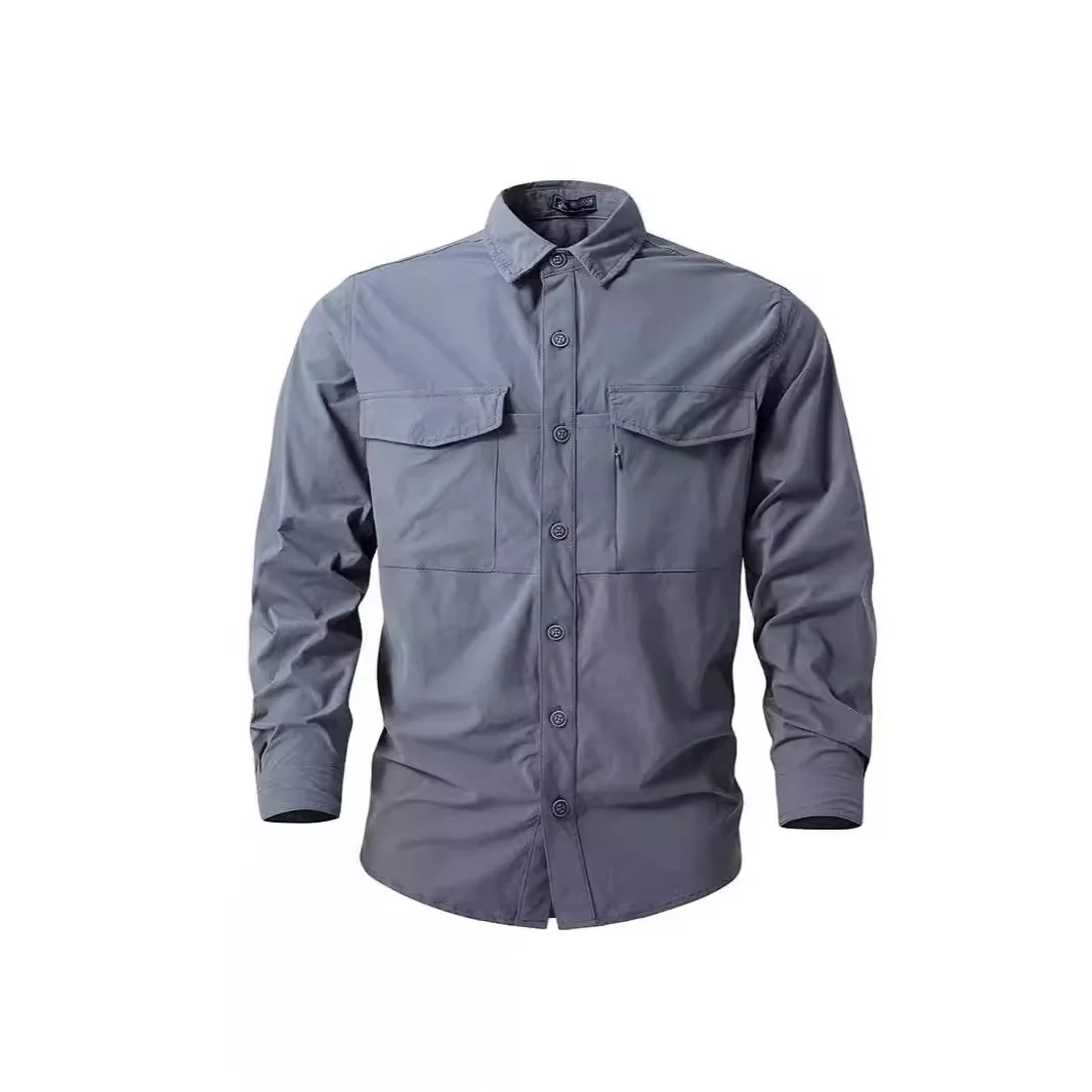 2026 Spring and Summer New Outdoor Leisure Sports Shirt High Elastic Multi-pocket Breathable Anti-sun Waterproof Shirt Men