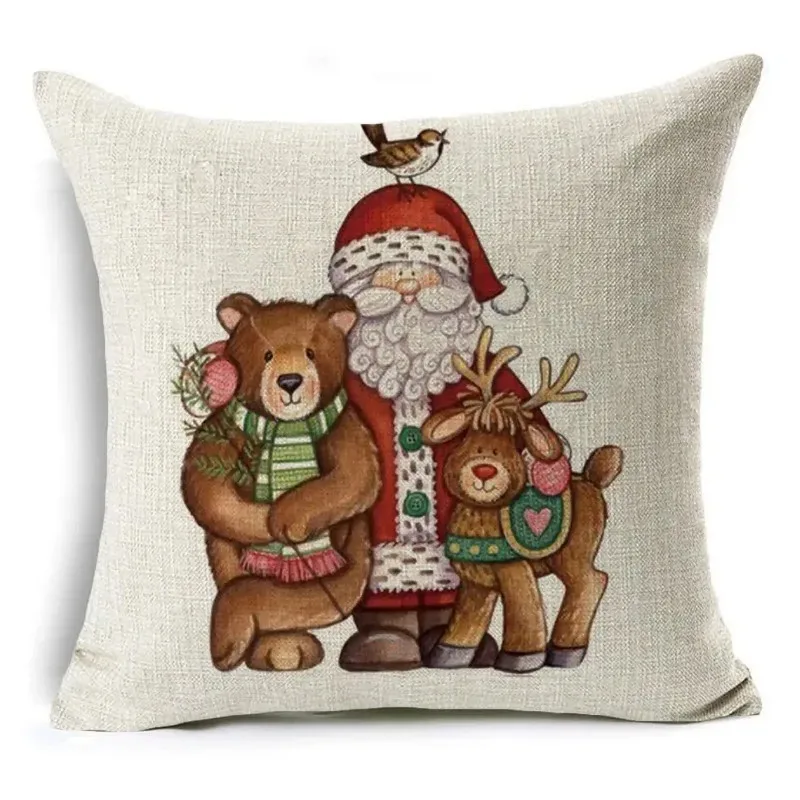 Cartoon Santa Claus pillowcase linen decoration Christmas gift cushion cover suitable for car sofa chair pillowcase 18*18 inch