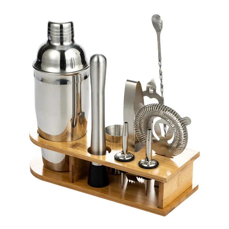 Imagem -04 - Cocktail Shaker com Suporte de Madeira Bar Mixer Tool Bar Acessórios Grupo Mixing Tool 350 ml 550 ml 750ml Pcs