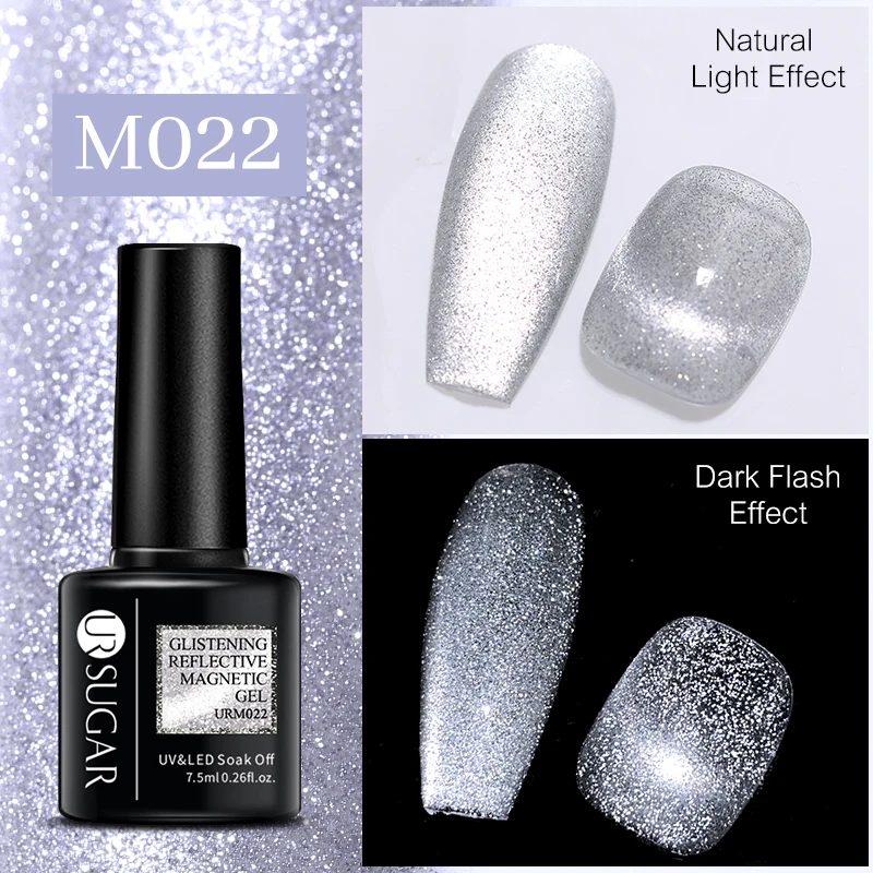UR SUGAR 7,5 ml reflektierender katzenmagnetischer Gel-Nagellack, Laser-Glitzer, silberfarben, semi-permanent, Soak Off UV-Nagelkunst-Design, Maniküre