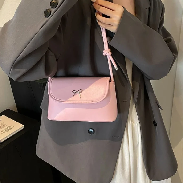 

Модный новый дизайн, сумка подмышки с бантом, однотонная корейская сумка подмышки с бантом, роскошная женская сумка через плечо из искусственной кожи Y2K