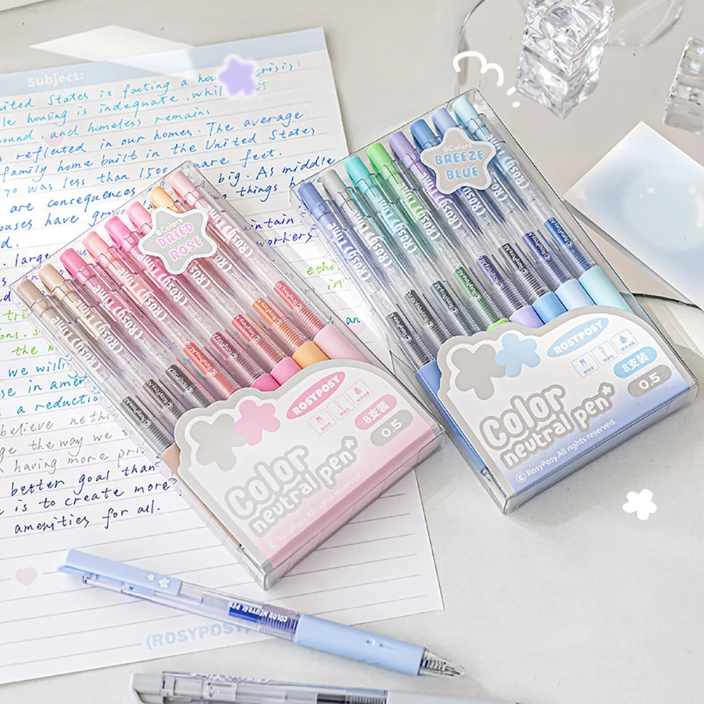 8pcs Seasonal Series Neutral ปากกา Rose ดอกไม้สีระบบปากกาอุปกรณ์สํานักงานเครื่องเขียนนักเรียนของขวัญ