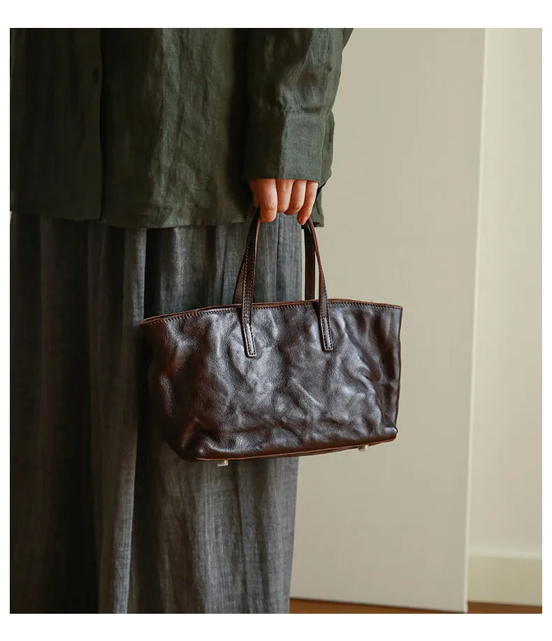 PNDME lässige, handgefertigte Vintage-Handtasche aus Rindsleder, erste Schicht, Damenhandtasche, schlicht, modisch, luxuriös, aus echtem Leder, Damen-Umhängetasche. – Detail 14