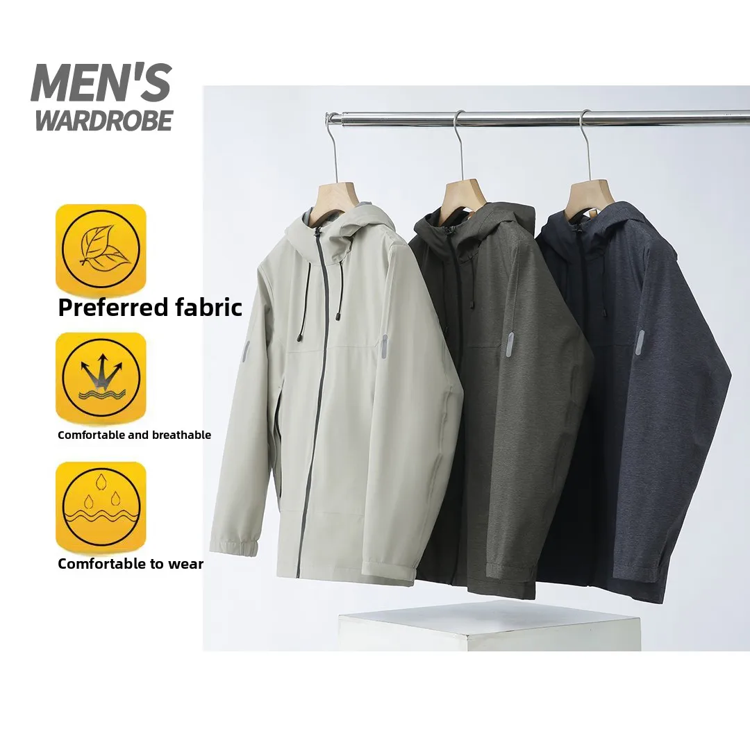 

Водостойкое ветрозащитное уличное мужское повседневное весенне-осеннее пальто с капюшоном на молнии, функциональное длинное пальто Faion Urban Sle...