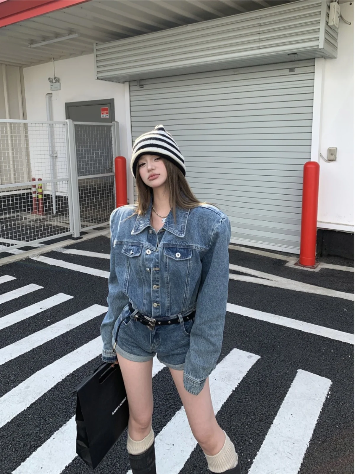 

Retro American Blue Denim Jumpsuit Women's ort Sexy High Waist orts Pants Commute Sle High Waist ort Length