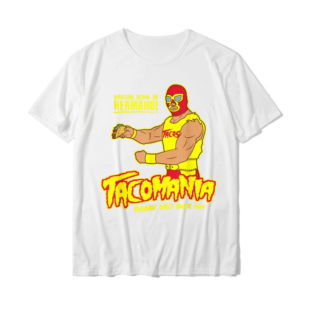Tacoma Fun Taco Wrestling Luchador Printed T-shirt Unisex Kawaii Top Cotton Short Sleeved Loose Fitting Clothing image 4