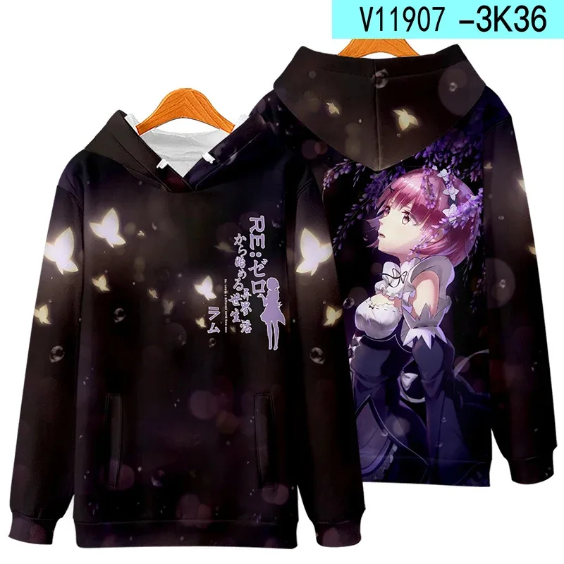 3D Re Zero Cosplay Hoodie Anime Emiria Print Sweatshirt Rem and Ram Tracksuit Men Women Streetwear Clothes view 4