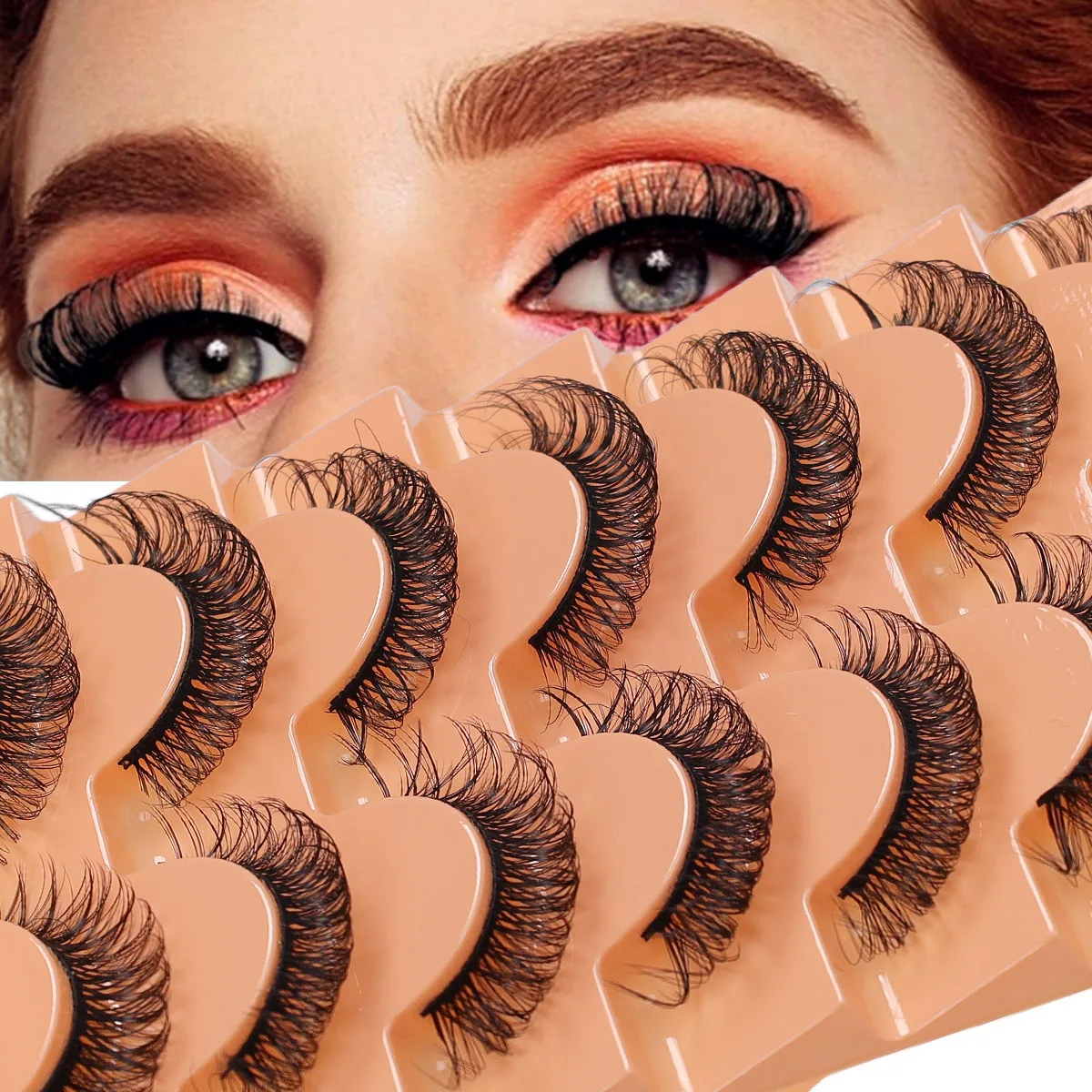 7ペア3D立体ロシアンカールDDラージカーブつけまつげナチュラル増量カール化繊まつげ