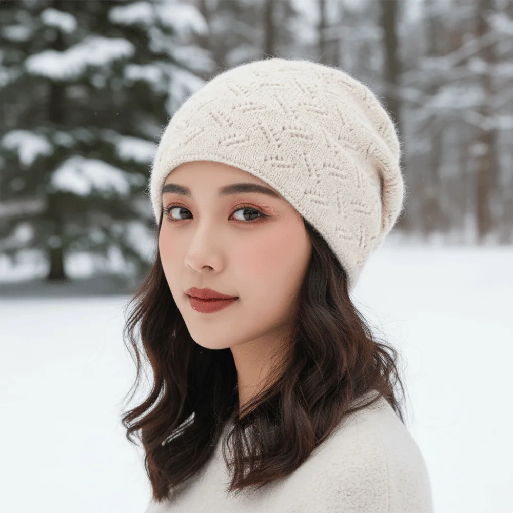 Loose Knitted Hat Elastic Slouchy Beanie Hat Soft Thickened Winter Knit Cap Breathable Ribbed Ear Protection Skullcap Teenagers