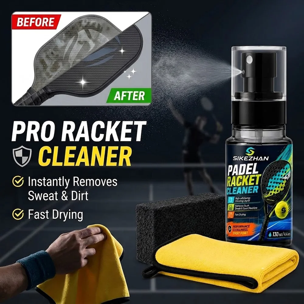 SIKEZHAN Pickleball Paddle Cleaner Spray Kit with Microfiber Cloth and Sponge for Total Surface Care & Racket Sports Equipment