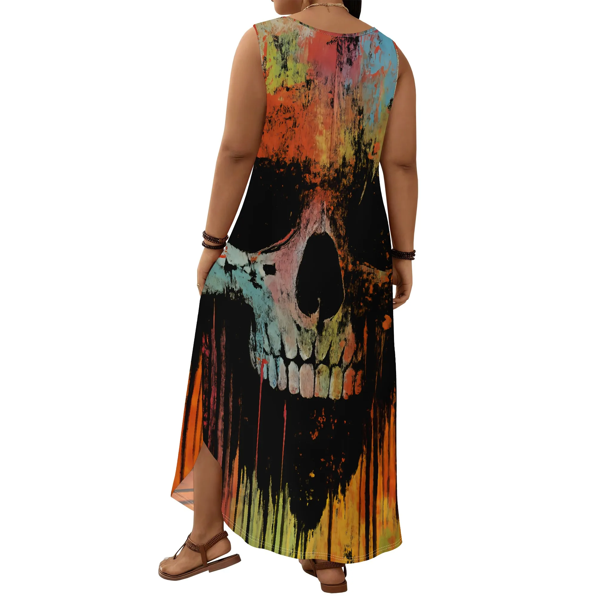 Skull Print Maxi Dress XL-6XL Sleeveless for Summer Festival, Music Event or Casual Day Out Look