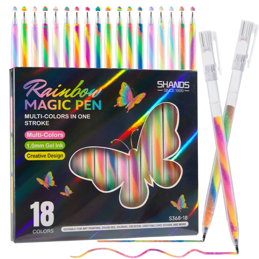 

18Pcs Mixing of 3 Colors Rainbow Gel Pens Color Changing Ballpoint Pen Glitter Pen Set for Adults Coloring Book Drawing Doodling