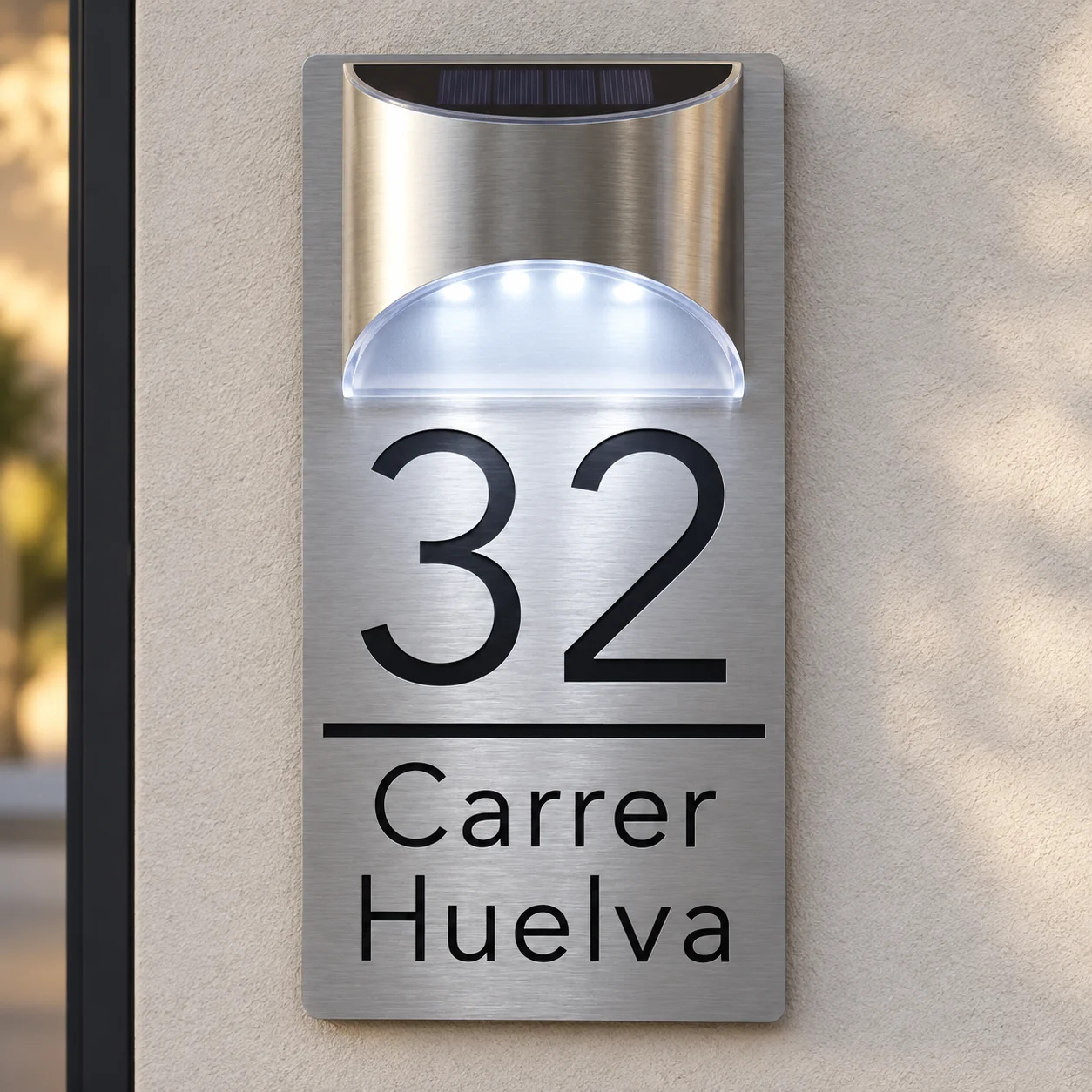 Personalized Custom House Number Sign Plate Light Glow Solar Led Lit Composite Aluminum Brushed Silver OutDoor Address Plaque