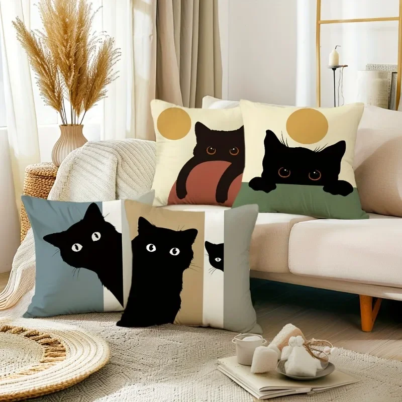 

Cushion Covers Bedroom Zipper Cat Color Blocking Square Sofa Pillowcase Chair Pillow Covers Home Living Room Decortions Gift