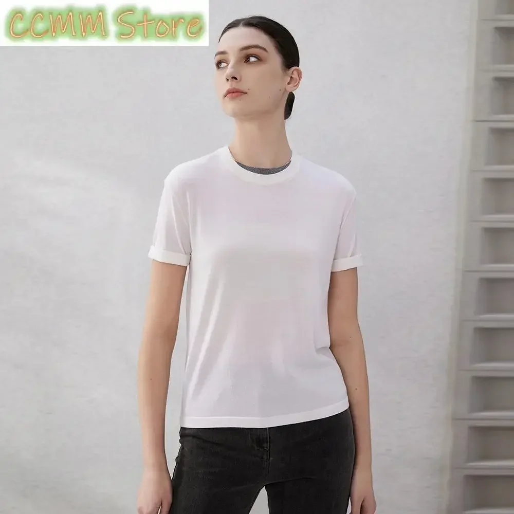 

Luxury Women's Clothing Short Sleeved Summer Knitted Sweater Silk Merino Wool tshirts