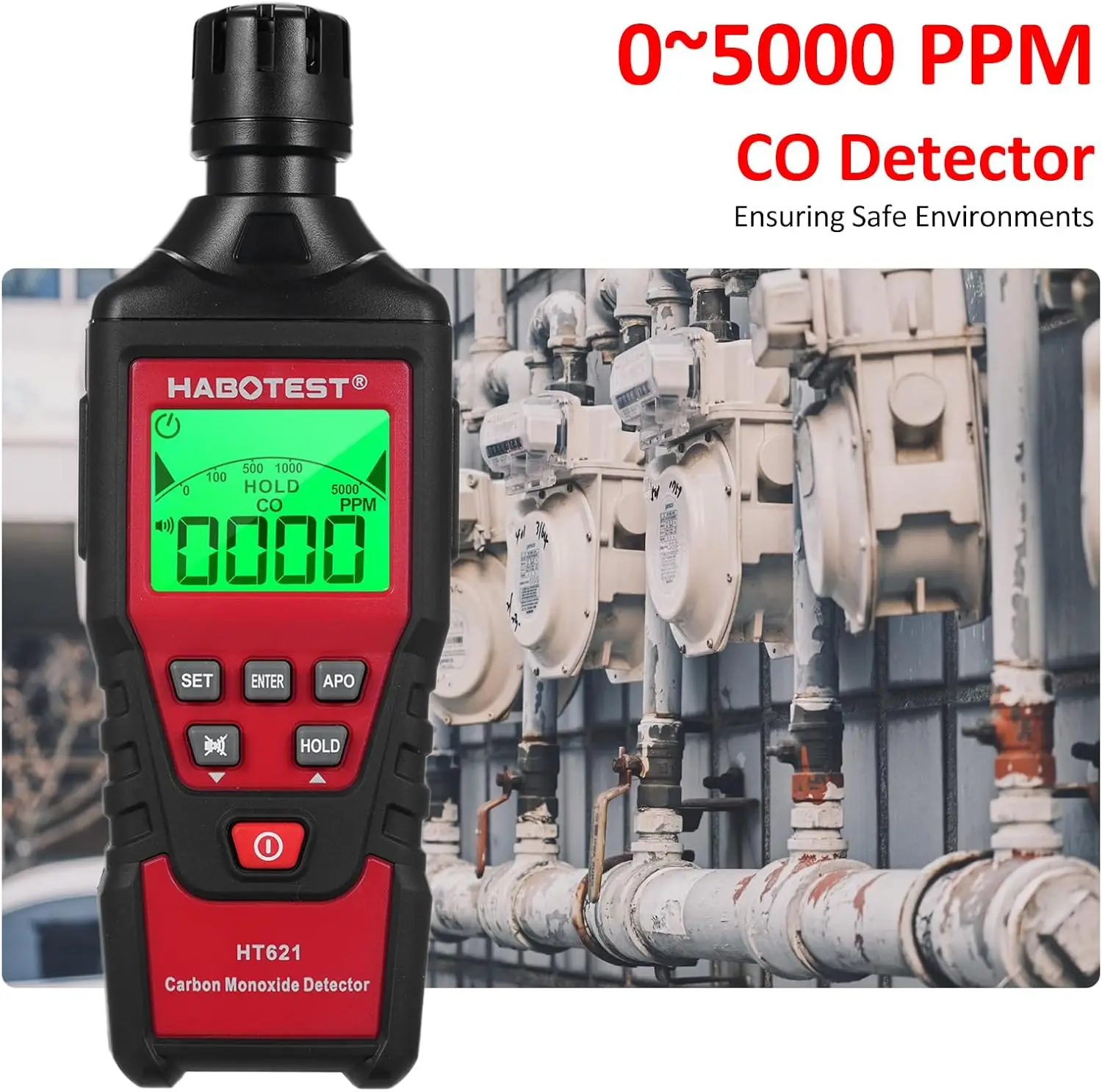 Carbon Monoxide Gas Detector CO Detector Alarm with Photoelectric Sensor Professional High Precision Gas Tester LCD Display
