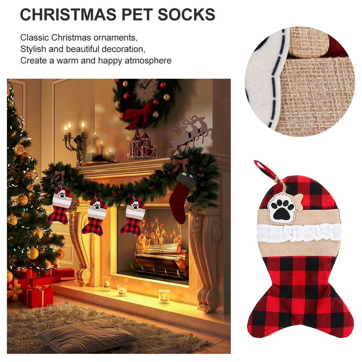 

1Pcs Pet Stockings Gift Pouch Premium Material Christmas Gift Bag Holiday Candy Holder for Tree Fireplaces Pouch