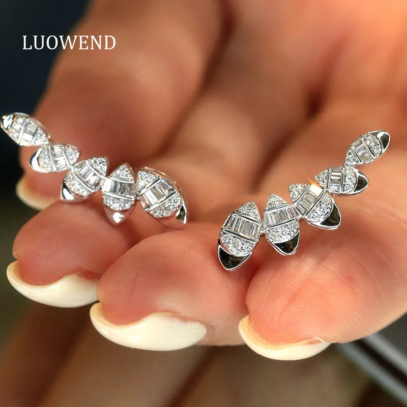

Серьги LUOWEND из 100% белого золота 18 карат, модные элегантные стильные серьги-гвоздики с настоящими натуральными бриллиантами для женщин, высокие свадебные украшения