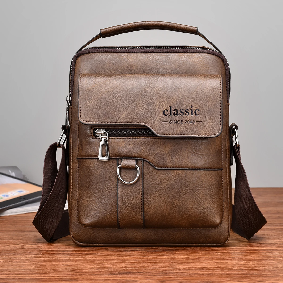 2024 New Luxury Brand  Men Crossbody Bag Leather Shoulder Bag For Men Handbags Brown Business Large Capacity Messenger Side Bags