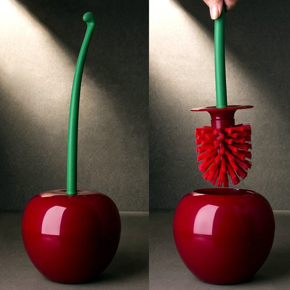 Cherry Shaped Toilet Brush Long Handle Creative Bathroom Cleaning Brush with Holder Stains Removal Bathroom Accessories