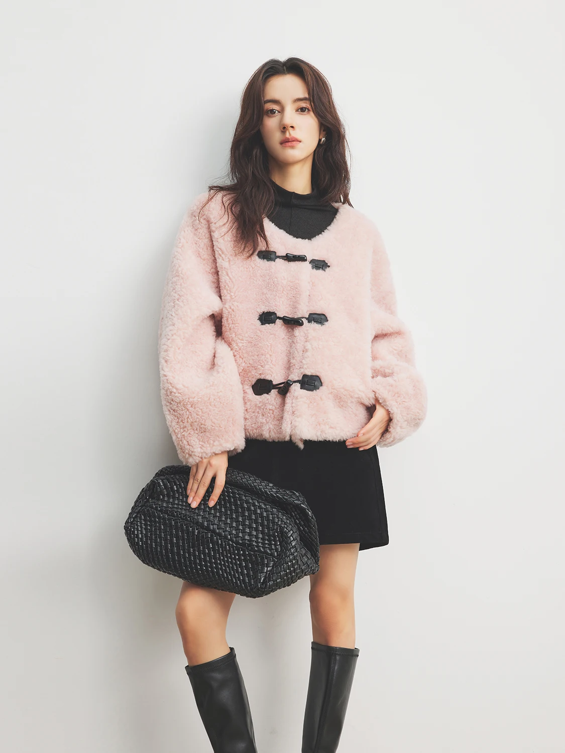 เสื้อโค้ทขนแกะสีชมพูอ่อนสำหรับผู้หญิง แบรนด์ Annata รุ่น ort Sle เหมาะสำหรับฤดูใบไม้ร่วงและฤดูหนาว เนื้อผ้านุ่ม สไตล์ลำลอง แฟชั่น ทรงกลม แขนยาว