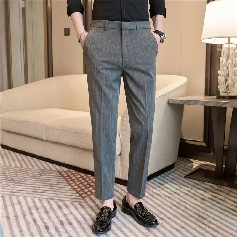 Men Dress Pants Trousers 2024 Spring Business Casual Formal British Style Slim Office Social Suit Pants High Quality Streetwear