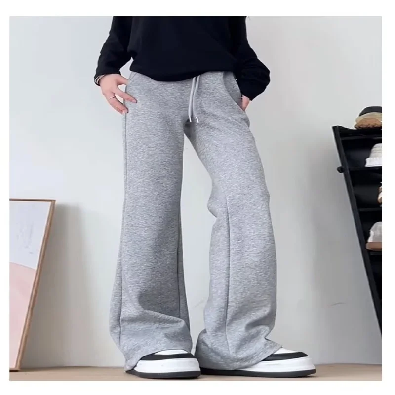 

Серые расклешенные брюки женские весной и осенью, широкие спортивные штаны с высокой талией и драпировкой, небольшой повседневный спо