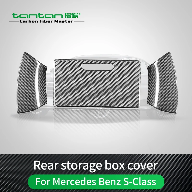 For Mercedes S-Class 2021-2024 Year Rear Storage Box Cover Real Carbon Fiber Car Accessiories Sticker Glossy Black