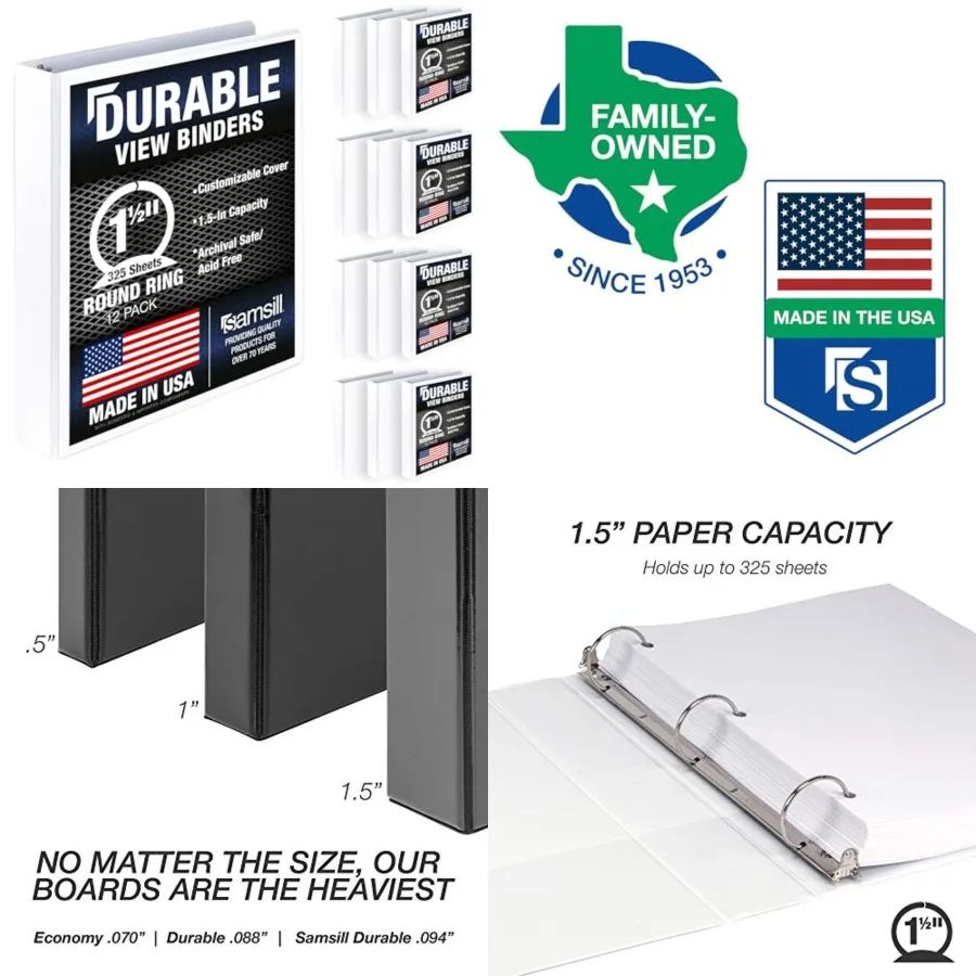 

Pack Durable 1.5 Inch 3 Ring Binders, Round Ring, Clear View Cover for Presentations