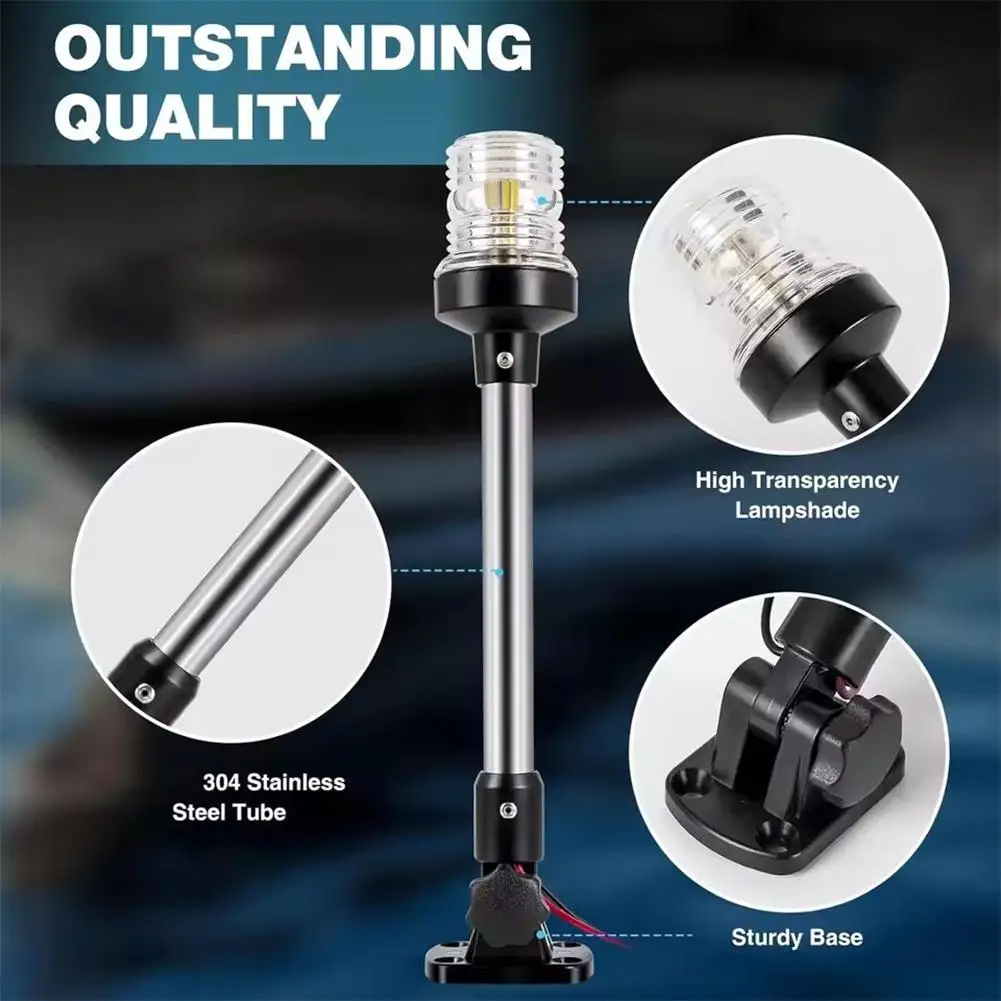 All-Round LED Plug-in Mount Navigation Light Black Base Boat LED Stern Light White Fold Marine Boat Sailing Signal Light