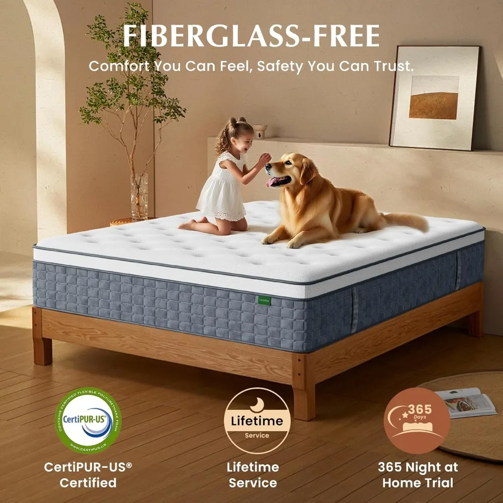 مرتبة هجينة من إسفنج الذاكرة مقاس كامل 10 بوصة، زنبرك جيب لعزل الحركة، مرتبة في صندوق للنوم المريح