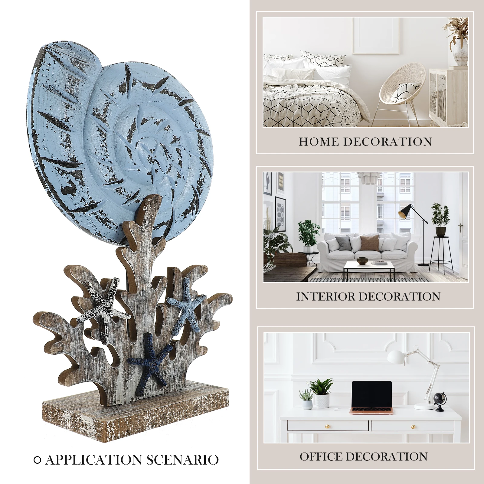 

Mediterranean Style Tabletop Wood Craft Ocean Ornament Carved Conch Home Decor Desktop Nautical Wooden Decor Vintage Coastal