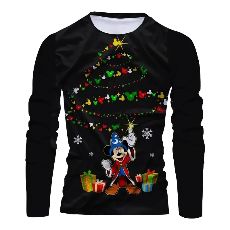 

Осень-Рождество Новая брендовая футболка Disney Stitch и Микки с 3D принтом в стиле аниме, модная повседневная трендовая мужская футболка с круглым вырезом и длинным рукавом