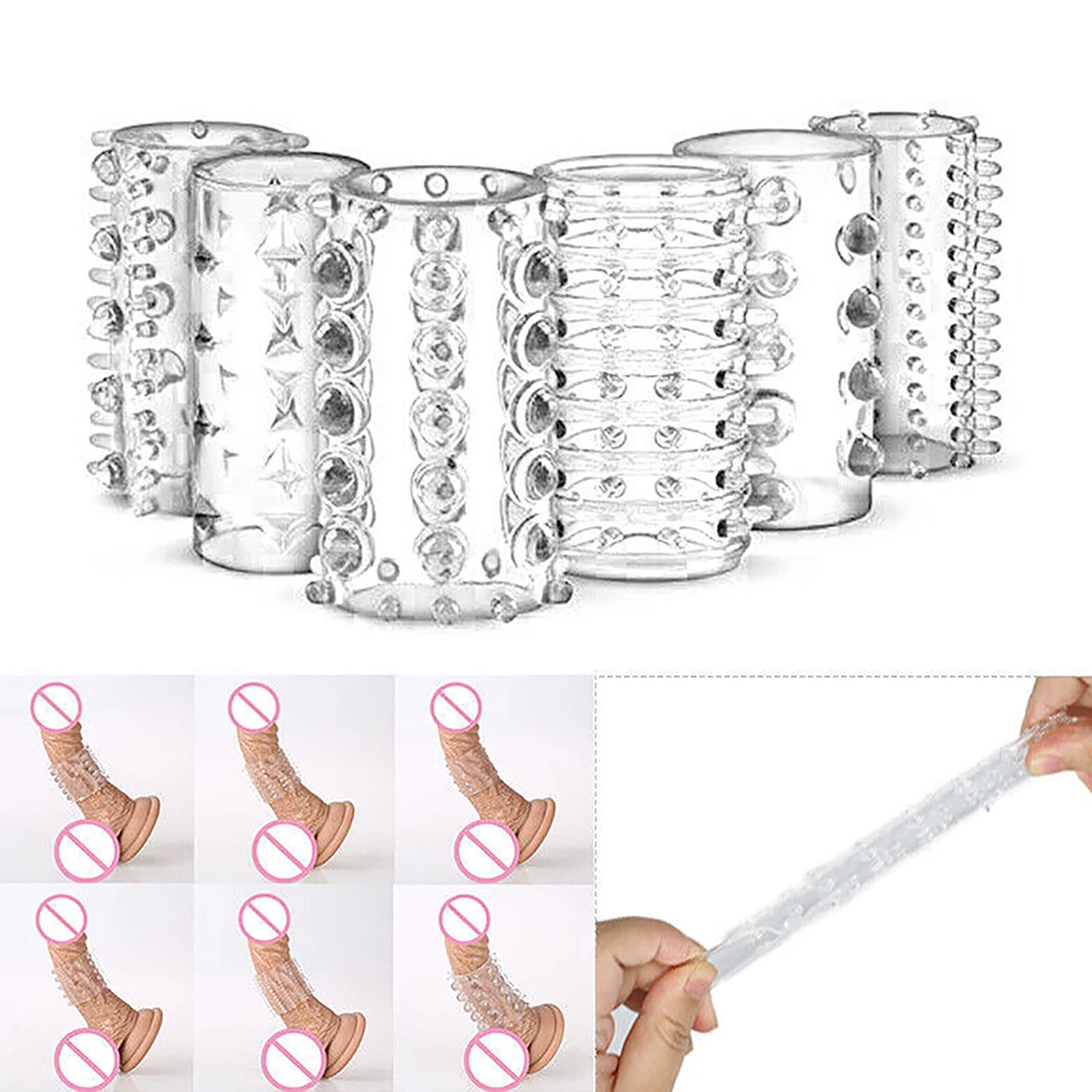 Stretchable Penis Rings Delay Ejaculation 6 Pcs Set Cock Rings Sex Toys for Men Semen Lock Ring Sex Endurance Train Penis Sheath