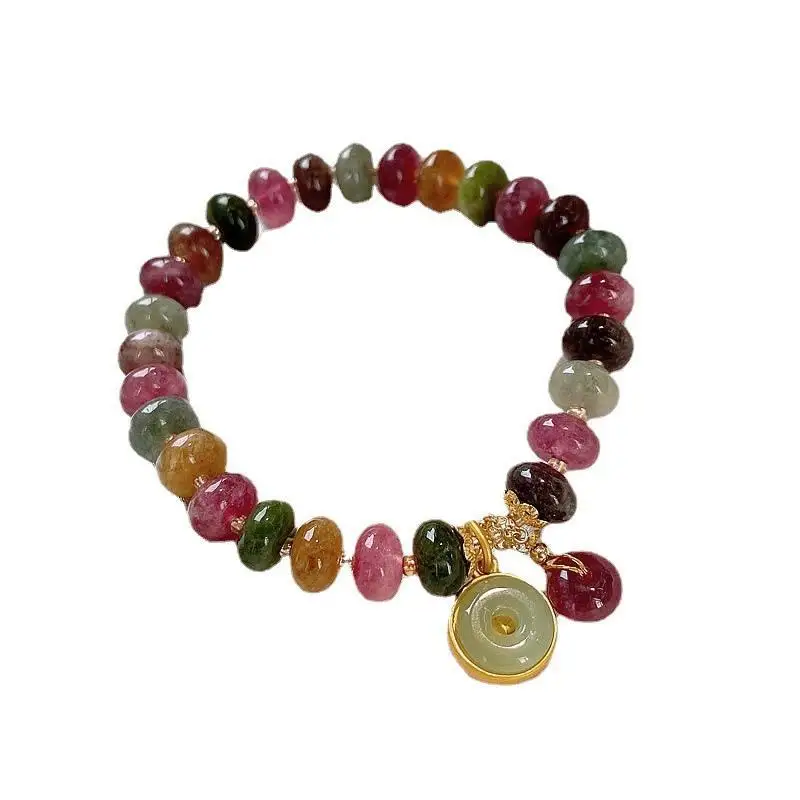 الطبيعية الملونة التورمالين حجر سوار للنساء ، 14K الذهب شغل ، الإناث المجوهرات Charm ، العصرية هدايا عيد الميلاد ، Hot البيع #6