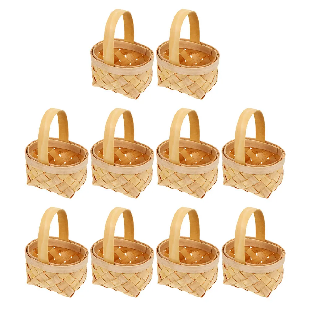 

10Pcs Portable Wooden Baskets Multi-Purpose Mini Baskets for Gifts Wedding Decoration Micro Landscaping Craft Handheld Basket