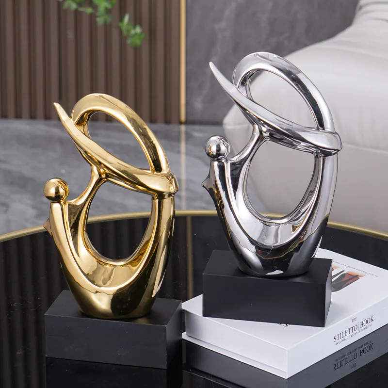 Creative Ceramic Ornaments Abstract Human Body Golden Geometric Sculpture Decorative Figurines Home Decoration Accessories