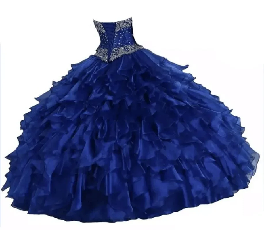 Vestido de baile de quinceañera con cuentas brillantes, vestido de fiesta Formal de Organza, Cenicienta, 15