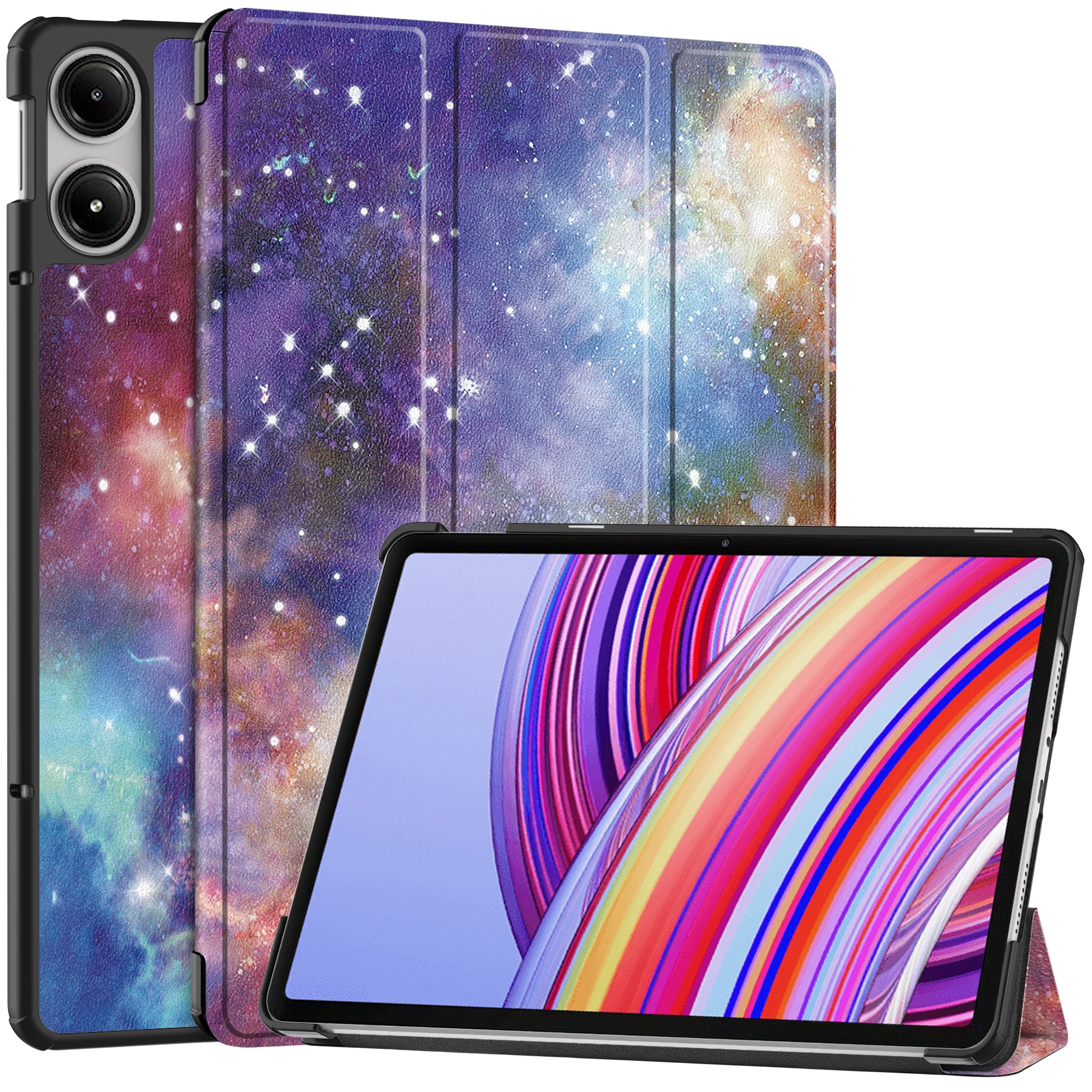 Smart Painted Tri-fold Case Universal For Xiaomi Poco Pad 2405CPCFBG PU Leather Cover For Redmi Pad Pro 2024 12.1