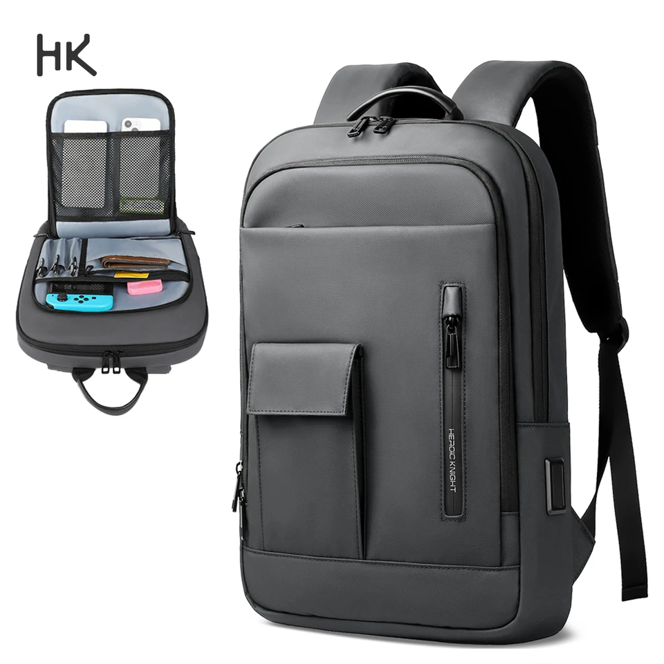 HK Men's Business Backpack Multiple Pockets 17.3 Inches Laptop Bags Lightweight Travel Backpack Casual School Rucksacks With USB