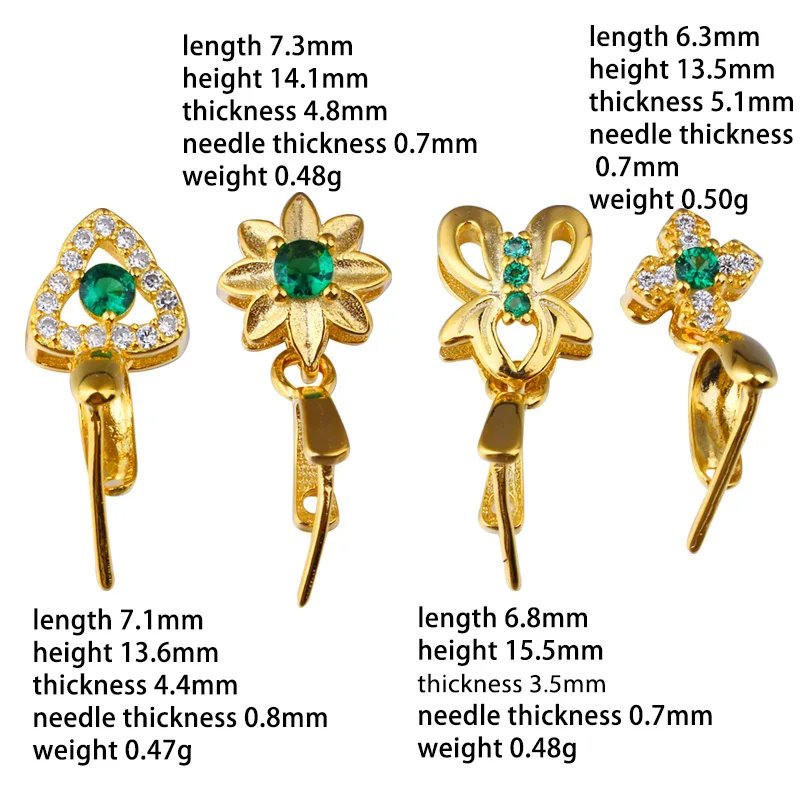 S925 Sterling silver clasp DIY sterling silver beeswax jade crystal needle buckle Triangle flower bow pendant buckle