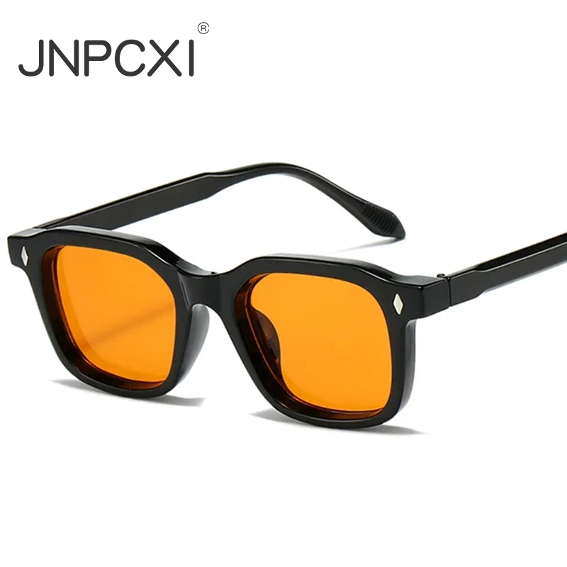 JNPCXI Square Women Fashion Sunglasses Shades UV400 Retro Rivets Clear Gradient Men Trending Sun Glasses