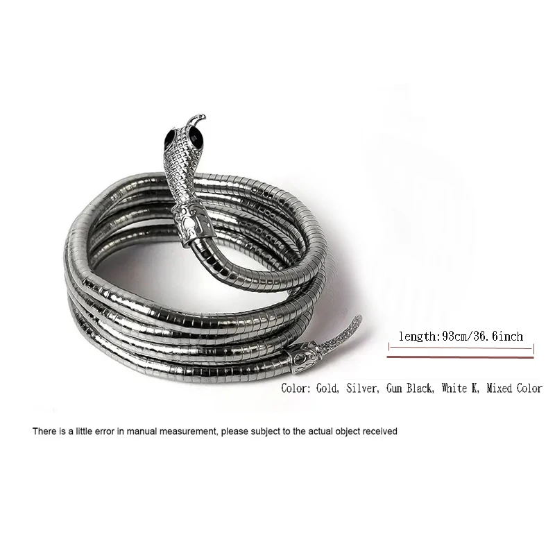 Snake Bone Chain For Men Women With Dark Openings European American Insets  Cold Casual Design Winding Snake Shaped Necklace 1PC