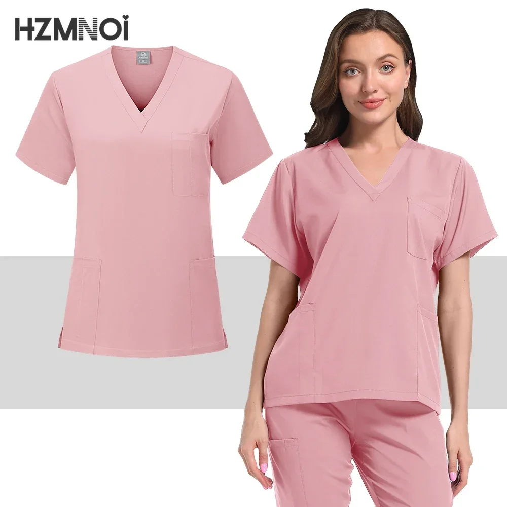 New Scrubs Set Medical Uniforms Stretch Scrub Tops with Pocket Pants Nurse Uniform Doctor Surgery Overalls Beauty Salon Workwear