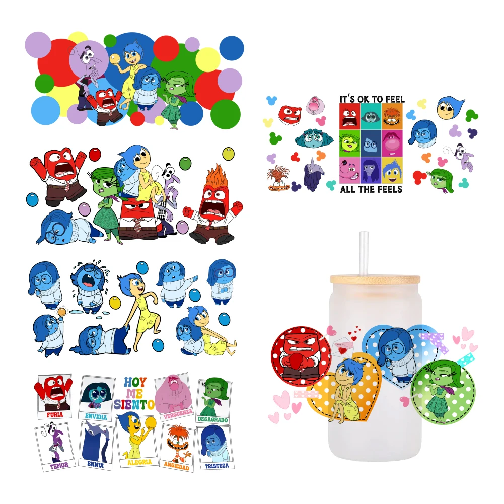 Disney cartoon Inside Out 2 For Libbey 16oz Can Glass 3D Waterproof UV DTF Coffee Can Wrap Libbey Glass Wrap