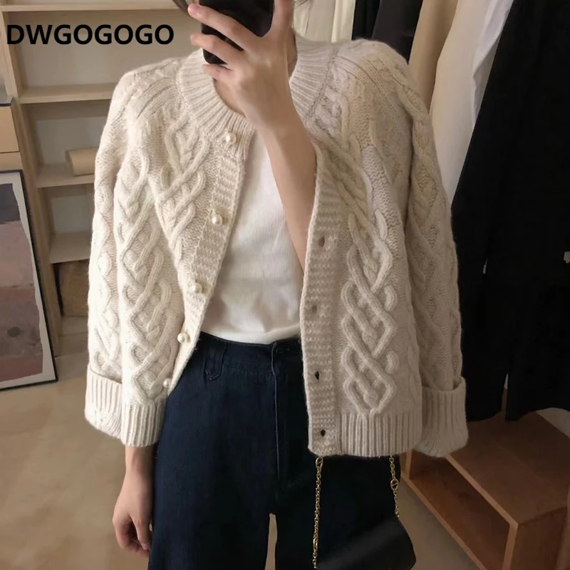 

New 2023 Korean Fashion Chic Buttons Cardigans Women Vintage Sweaters Autumn Winter Elegant Tops