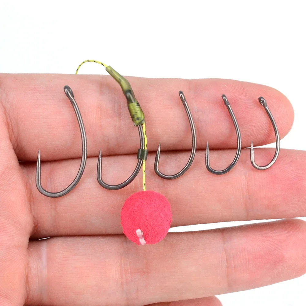 Hirisi 15pcs PTFE Coated High Carbon Stainless Steel Barbless Fishing Hooks With Eye Carp Fishing Tackle X502